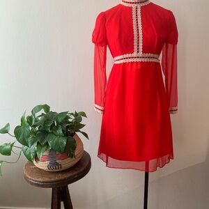 Vintage 60s Red Lace Trim Dress